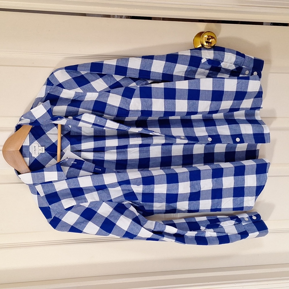 NWT WMNS JCREW SZ MED BLUE WHITE PLAID FLANNEL